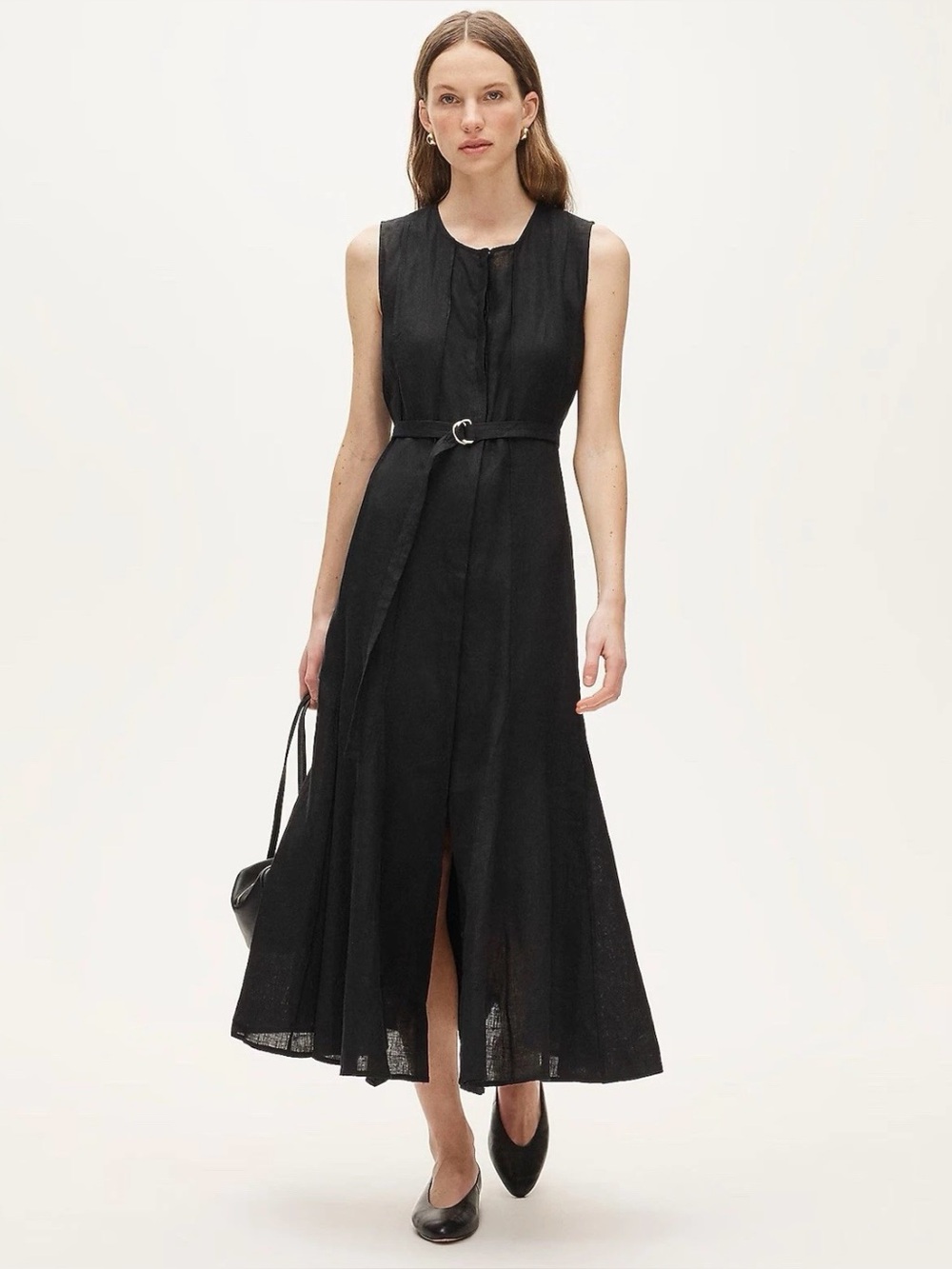 J CREW Seamed linen dress with removable belt Black Size L New $248 CA671